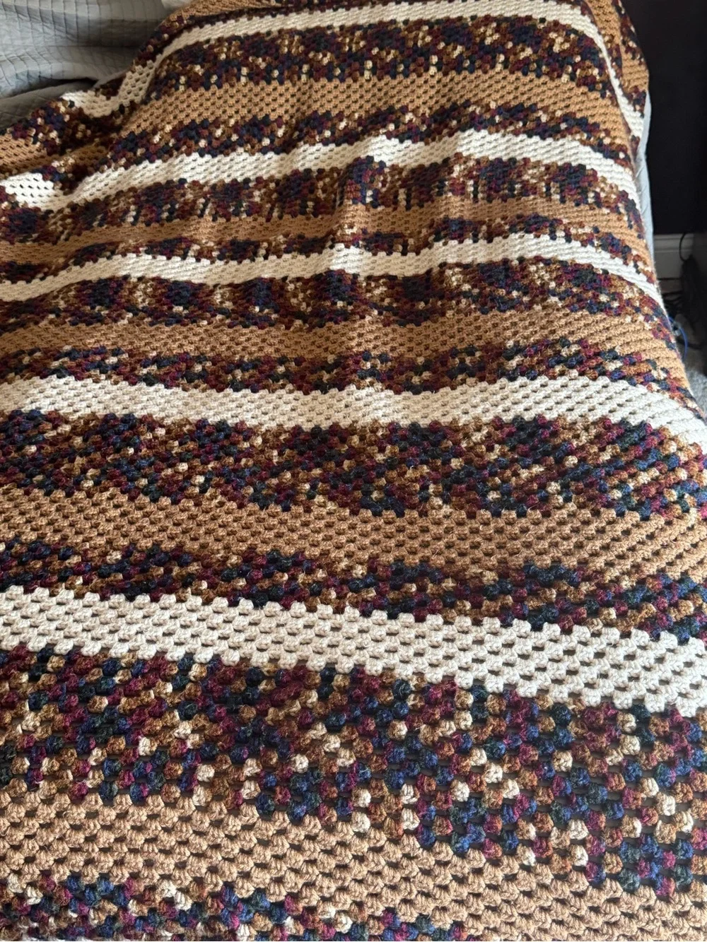 Fall Colored Crochet Quilt Afghan Blanket 86x54
